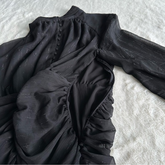 House of Harlow 1960 Black Ruched Long Sleeve Mini Dress S (4) - Picture 12 of 16